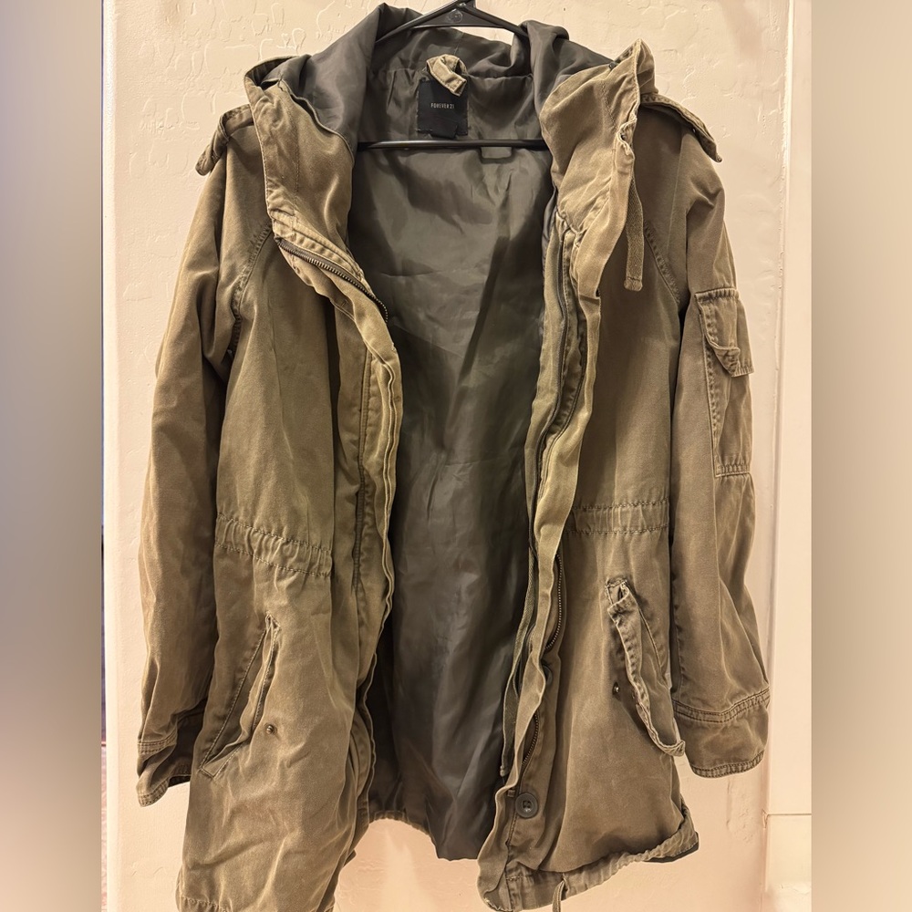 Forever 21 Olive Hooded Jacket